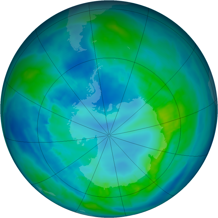 Antarctic ozone map for 20 April 2014